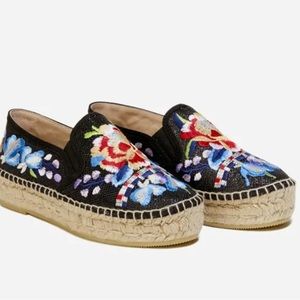 Johnny Was Cooper Floral Embroidered Espadrilles, Size 41/10.